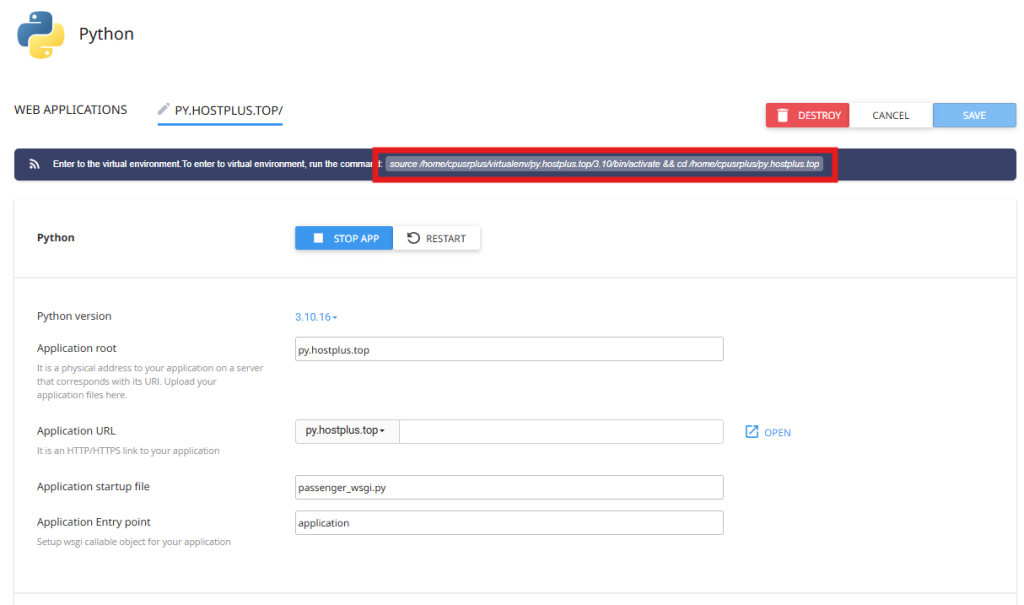 How to deploy Django App - Virtual Environment Path