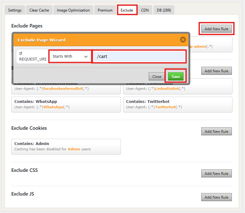 Exclude critical pages for eCommerce sites