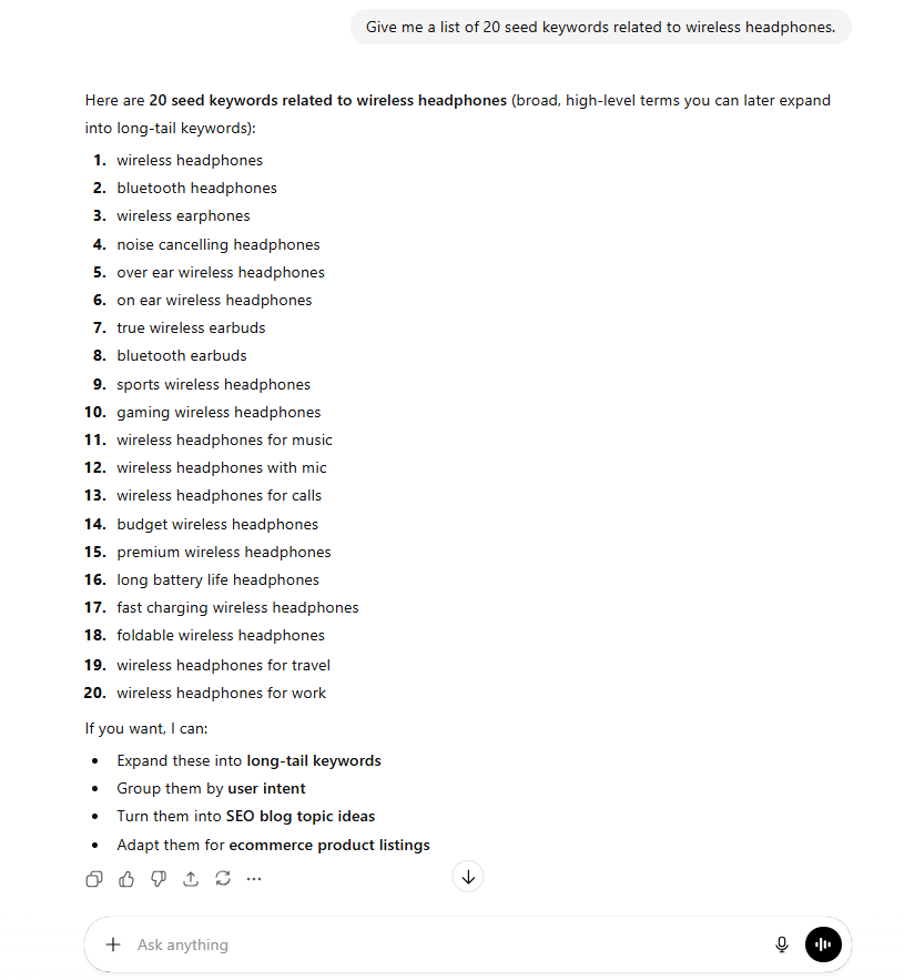 Brainstorming Seed Keywords prompt