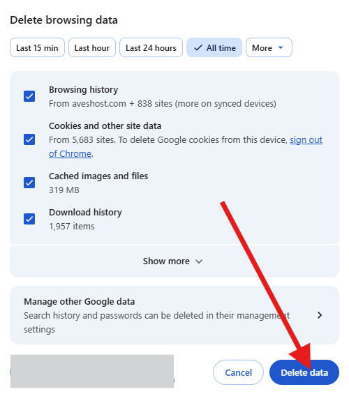 Delete browsing data for Chrome