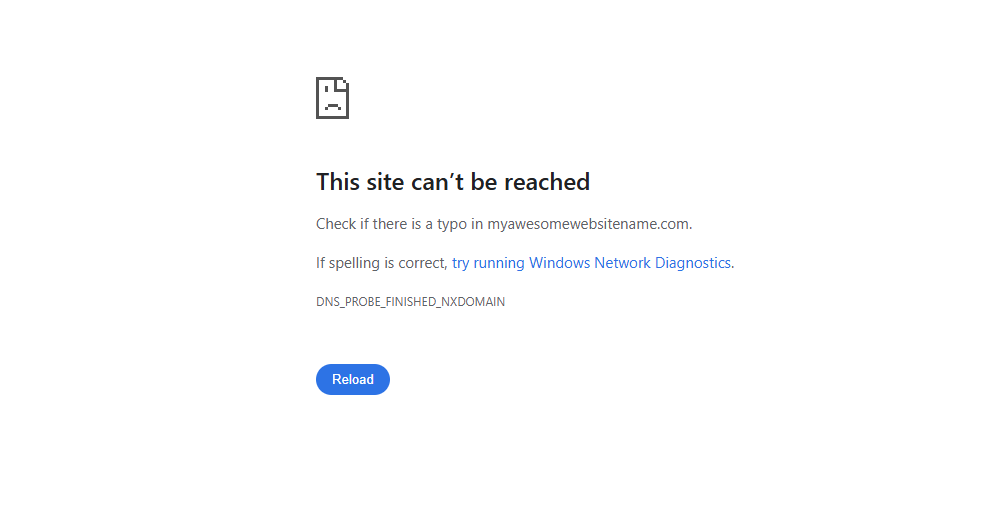 DNS_PROBE_FINISHED_NXDOMAIN error