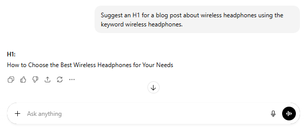 Suggest an H1 for a blog post about wireless headphones using the keyword wireless headphones.