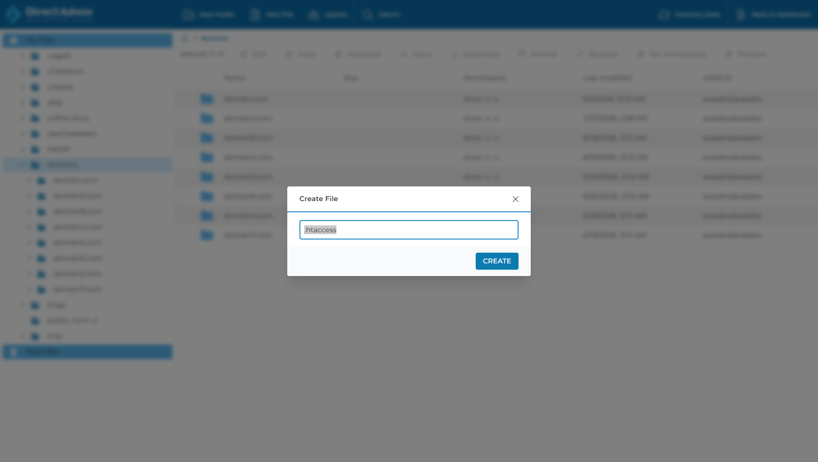 DirectAdmin File Manager - Create .htaccess File for Git Security