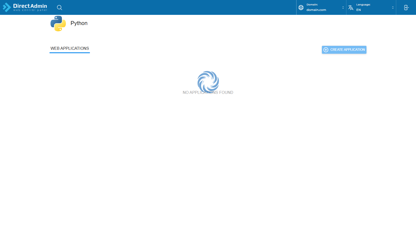 DirectAdmin Setup Python App - Web Applications List