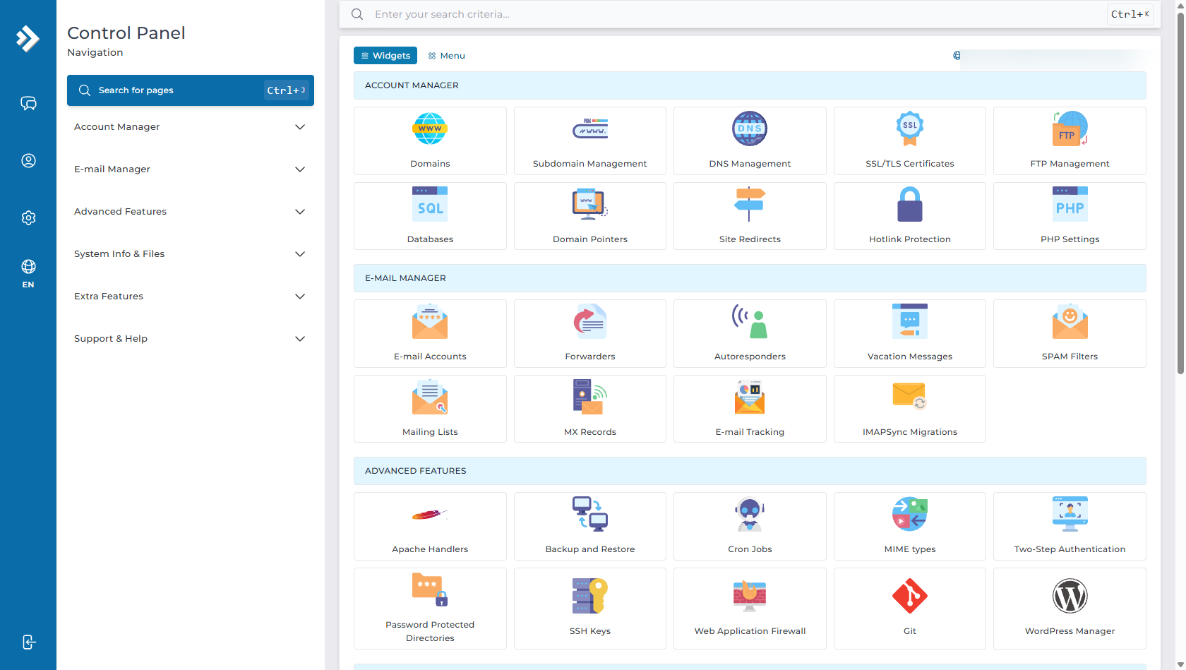 DirectAdmin Dashboard - Account Manager Domains