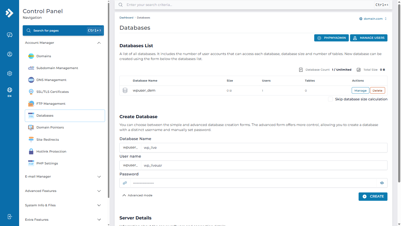 Create MySQL Database in DirectAdmin