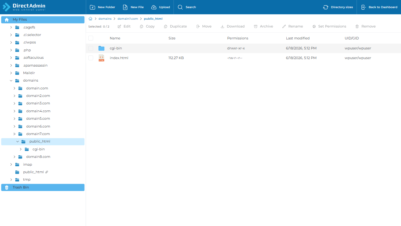 DirectAdmin File Manager public_html Directory