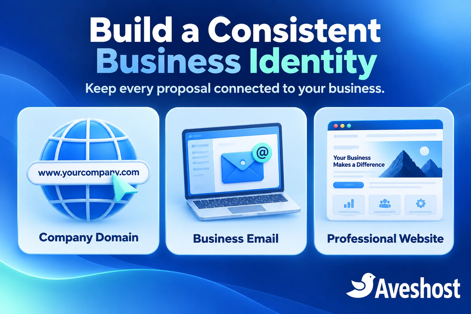 Consistent company identity using a domain, professional business email and a website