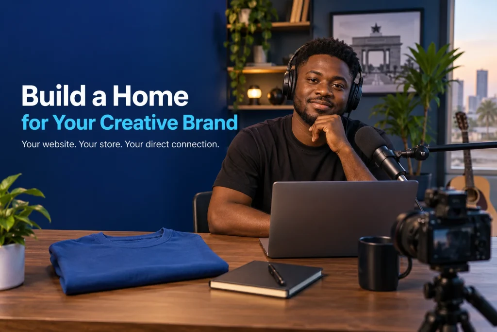 Ghanaian podcaster building a creator website in Ghana with a merch store and direct audience connection