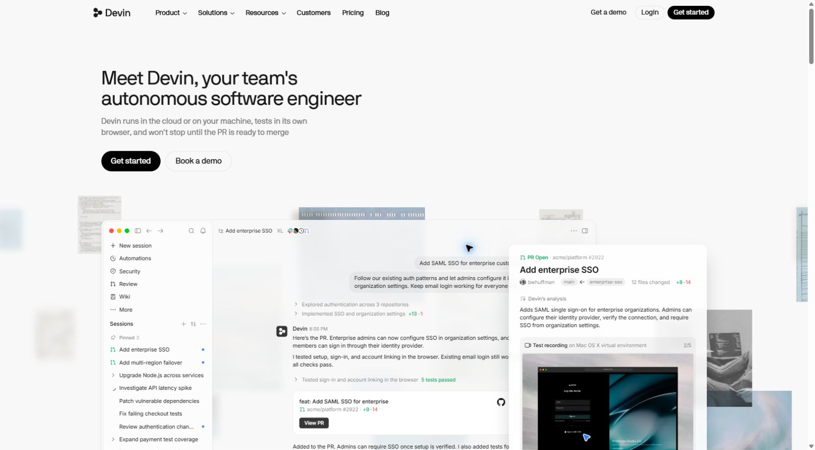 Devin official website showing its autonomous coding agent interface