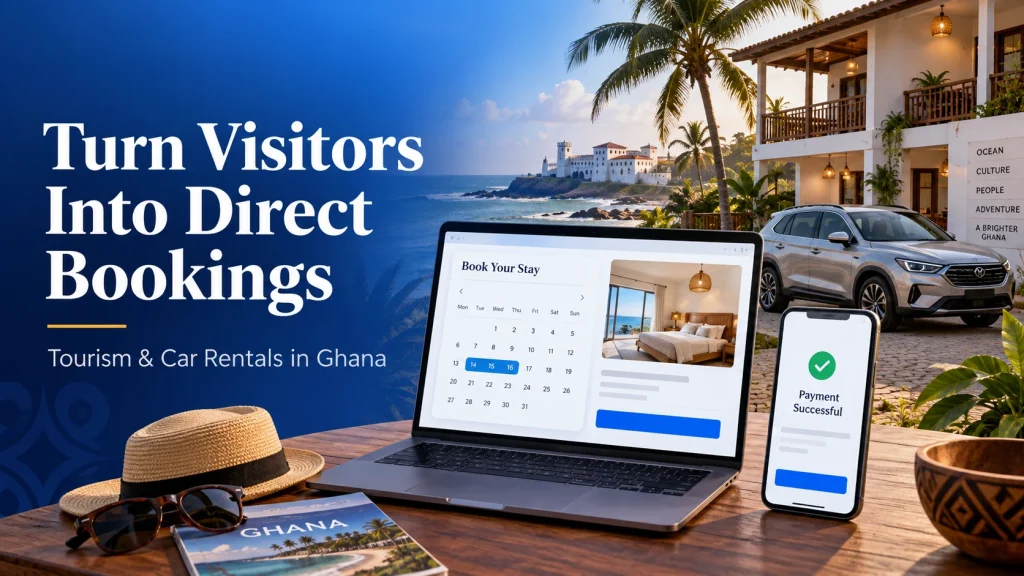 Direct booking website in Ghana for tourism and car rentals with MoMo and international cards