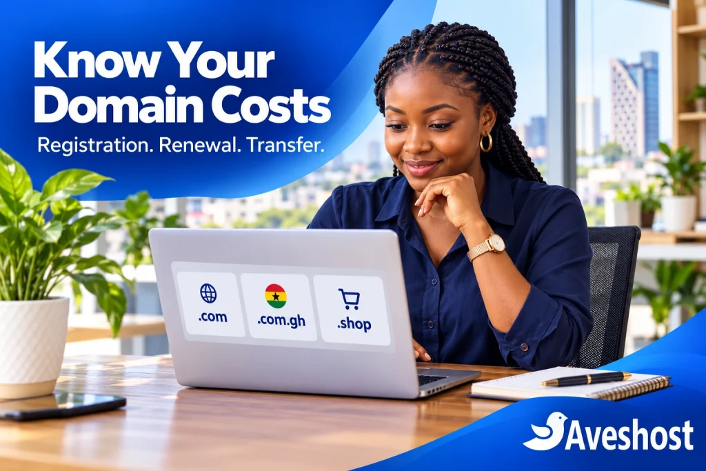 Domain name prices in Ghana comparing registration, renewal and transfer costs for business domains