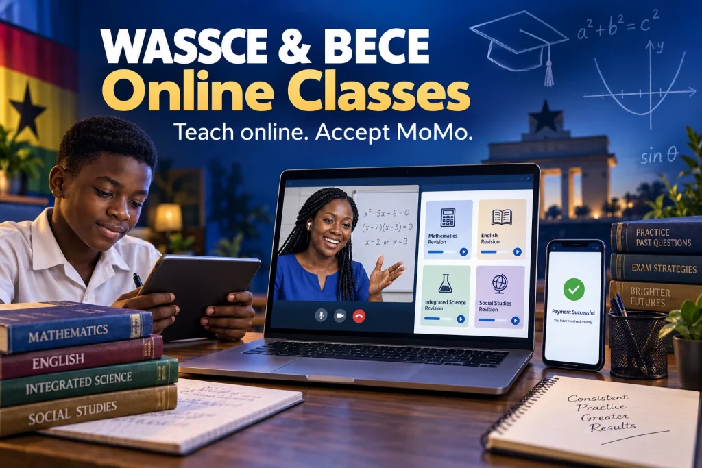 E-learning website in Ghana for WASSCE and BECE online classes with MoMo payments