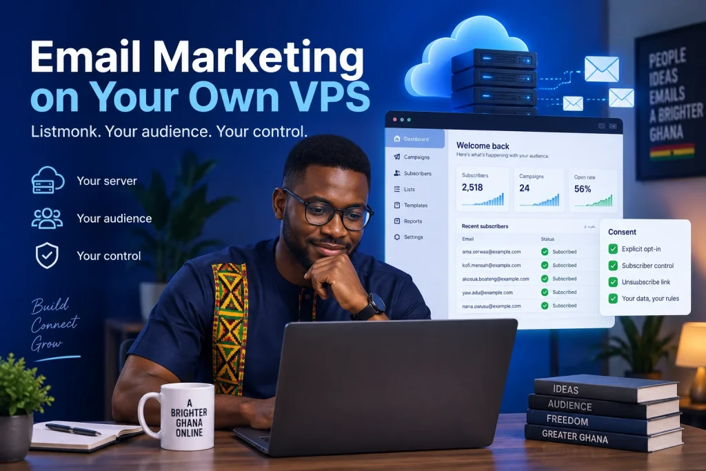 Cheap bulk email marketing in Ghana with a self-hosted Listmonk VPS dashboard