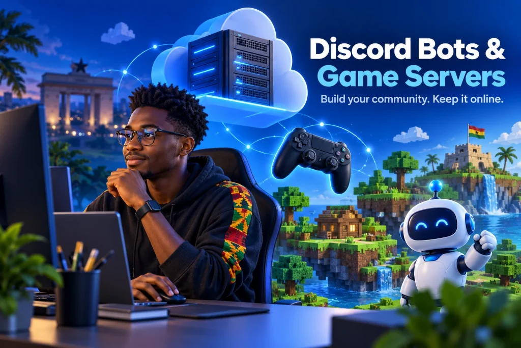 Ghanaian developer hosting Discord bots and game servers on a VPS