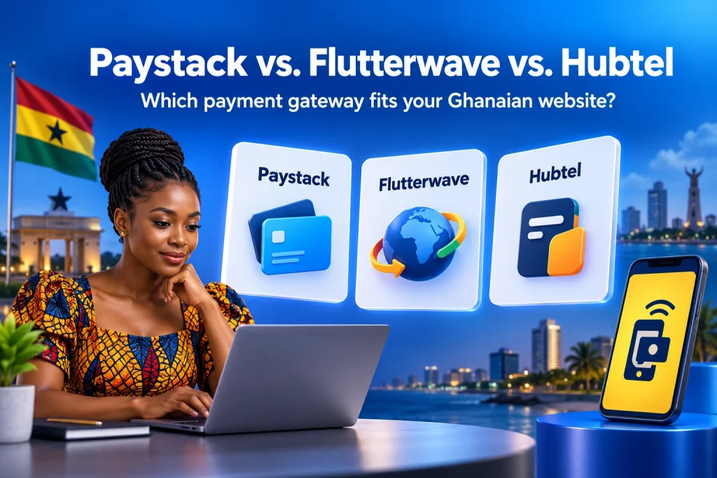 Paystack vs Flutterwave vs Hubtel payment gateway comparison for Ghanaian websites