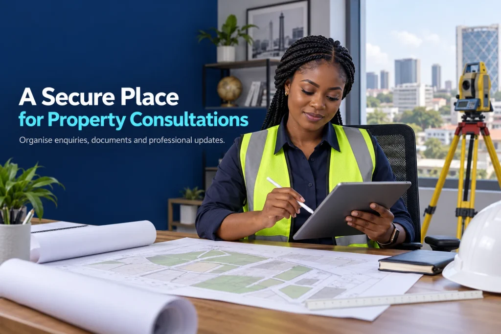 Ghanaian surveyor using a land surveying website in Ghana for private client consultations