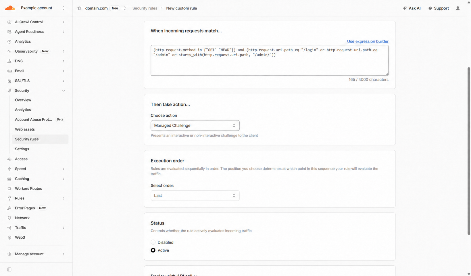 Cloudflare Laravel browser login and admin Managed Challenge rule