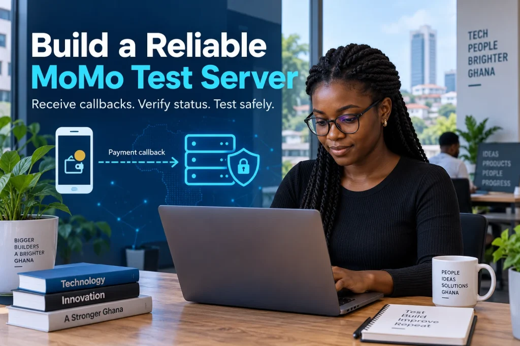 Ghanaian developer building an MTN MoMo API staging server with secure callback verification