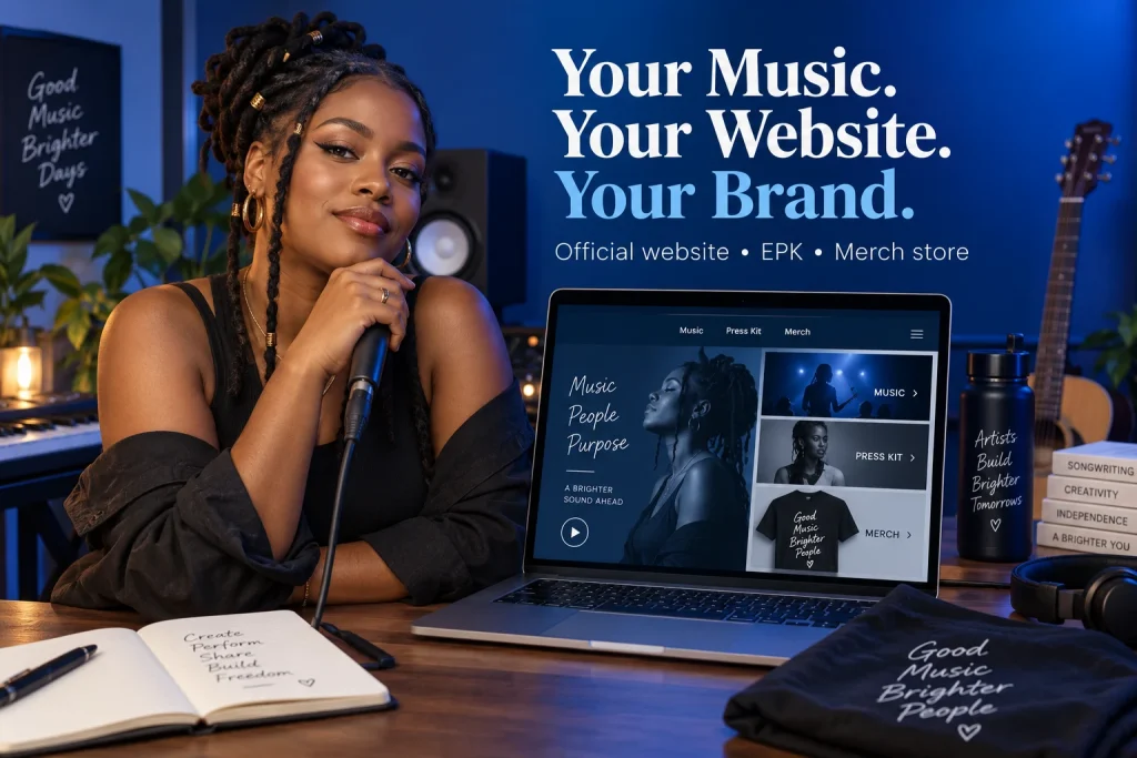 Musician website design in Ghana with official artist pages, EPK and a merch store