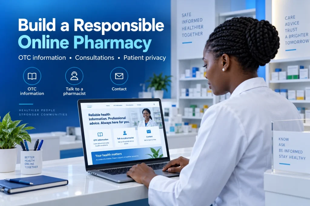 Online pharmacy website in Ghana for reviewed OTC information, professional consultations and patient privacy