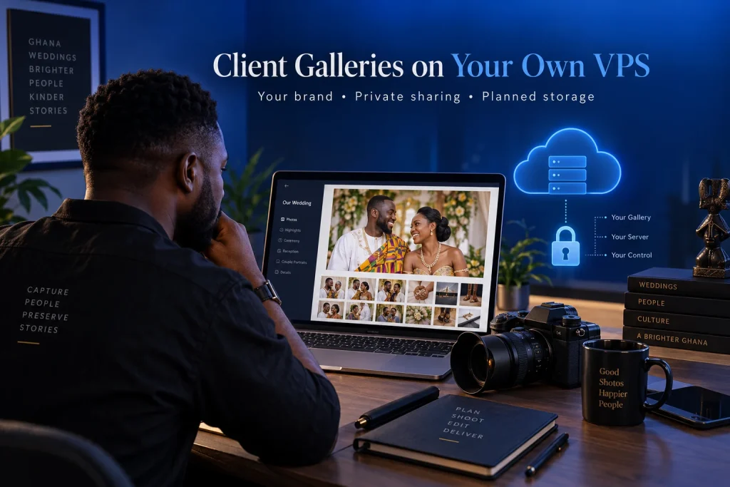 Ghanaian wedding photographer planning to self-host a client photo gallery on a VPS