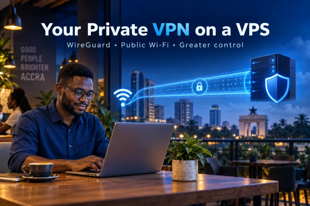 Create a private VPN on a VPS with WireGuard for public Wi-Fi use in Accra