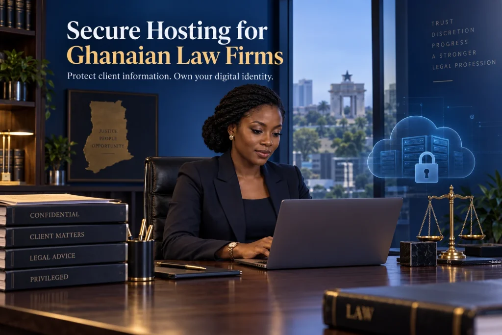 Law firm website design in Ghana with secure hosting, custom domains and client confidentiality