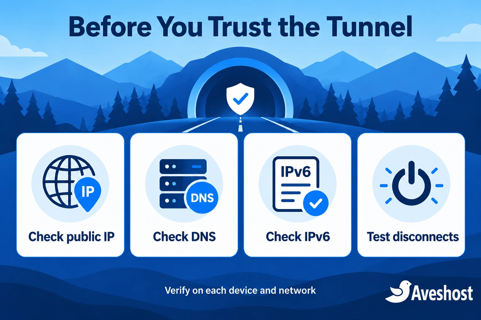 WireGuard verification checklist: public IP, DNS, IPv6 and disconnect behaviour